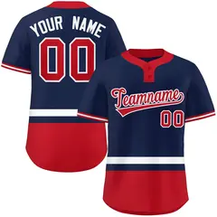 Navy White-Red Color Block Two-Button Softball Jersey