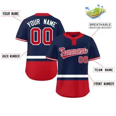 Navy White-Red Color Block Two-Button Softball Jersey 2