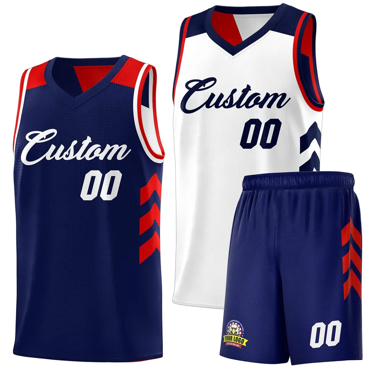 Navy White-Red Double Side Sets Basketball Jersey