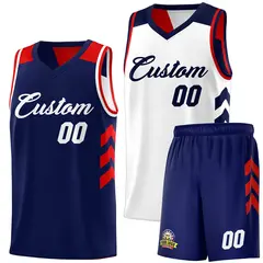 Navy White-Red Double Side Sets Basketball Jersey