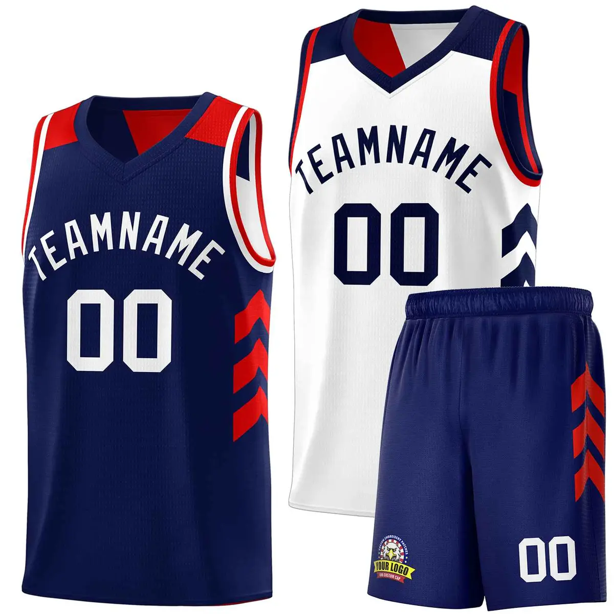 Navy White-Red Double Side Sets Basketball Jersey