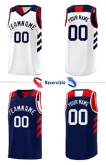 Navy White-Red Double Side Sets Basketball Jersey 3