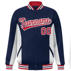 Navy White-Red Full-Snap Color Block Varsity Letterman Baseball Jacket 3