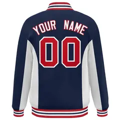 Navy White-Red Full-Snap Color Block Varsity Letterman Baseball Jacket 4