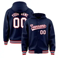 Navy White-Red Full-Snap Varsity Letterman Jacket Hoodie 1