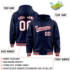 Navy White-Red Full-Snap Varsity Letterman Jacket Hoodie 4