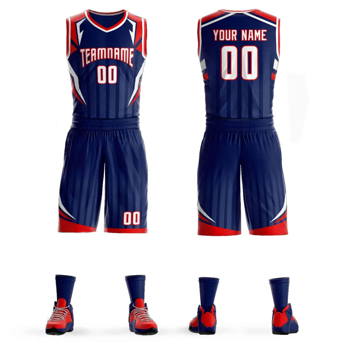 Navy White-Red Graffiti Angular Element Basketball Jersey