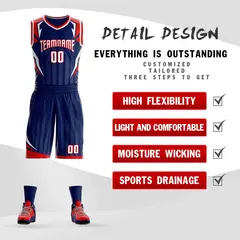Navy White-Red Graffiti Angular Element Basketball Jersey 2