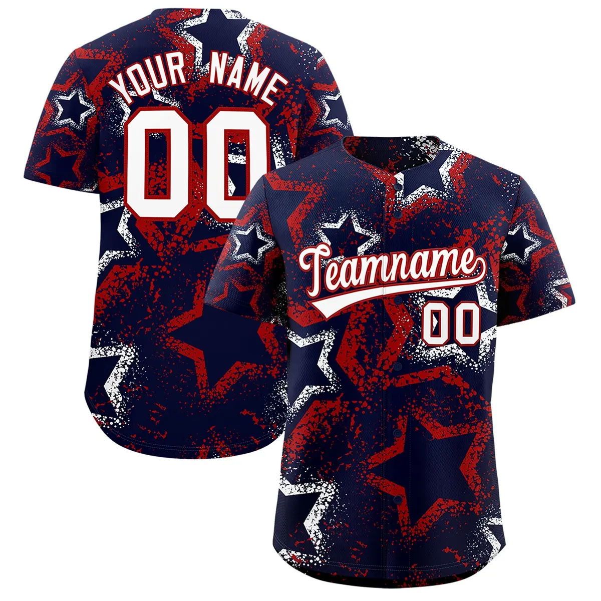 Navy White Red Graffiti Star Ink Texture Baseball Jersey