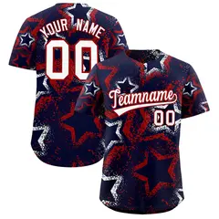 Navy White Red Graffiti Star Ink Texture Baseball Jersey 1