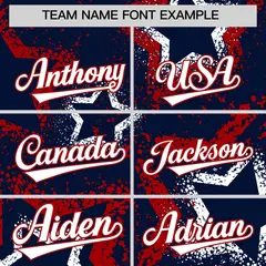 Navy White Red Graffiti Star Ink Texture Baseball Jersey 3