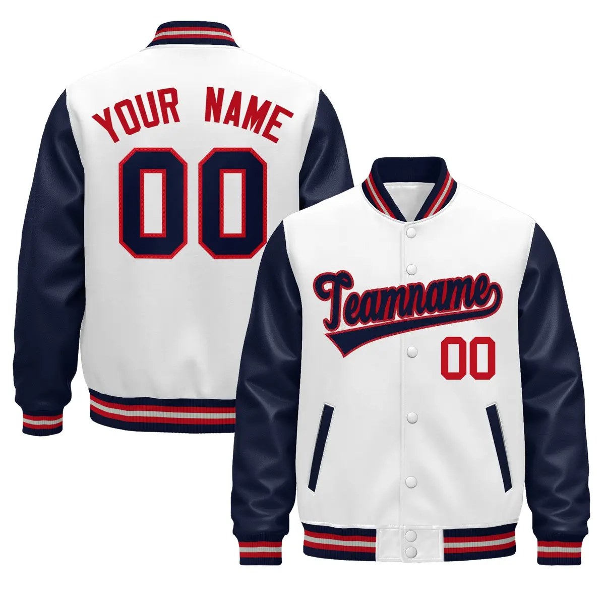 Navy White Red Gray Varsity Full-Snap Letterman Jacket