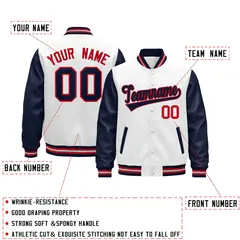 Navy White Red Gray Varsity Full-Snap Letterman Jacket 2