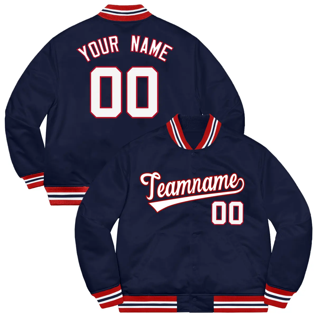 Navy White-Red Letterman Solid Varsity Full-Snap Jacket