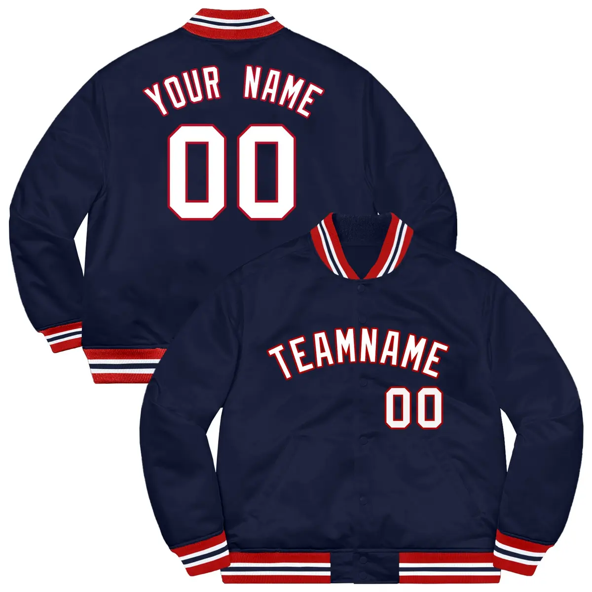 Navy White-Red Letterman Solid Varsity Full-Snap Jacket
