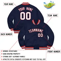Navy White-Red Letterman Solid Varsity Full-Snap Jacket 2