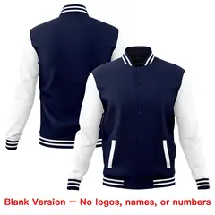 Navy White Red Raglan Sleeves Full-Snap Letterman Cotton Jacket 6
