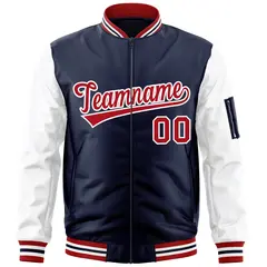 Navy White-Red Raglan Sleeves Full-Zip Varsity Letterman Jacket 3