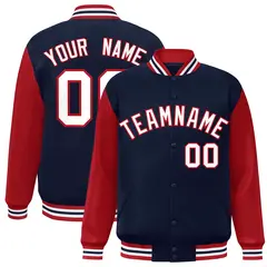Navy White-Red Raglan Varsity Full-Snap Letterman Jacket
