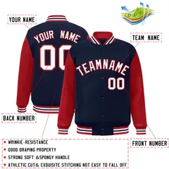 Navy White-Red Raglan Varsity Full-Snap Letterman Jacket 2