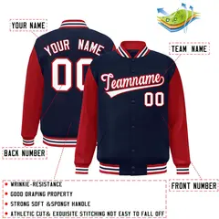 Navy White-Red Raglan Varsity Full-Snap Letterman Jacket 2