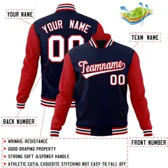 Navy White-Red Raglan Varsity Full-Snap Letterman Jacket 4