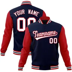 Navy White-Red Raglan Varsity Full-Snap Letterman Jacket 1