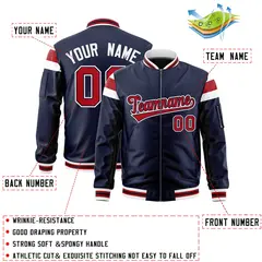 Navy White-Red Shoulder Block Varsity Letterman Bomber Jacket 2
