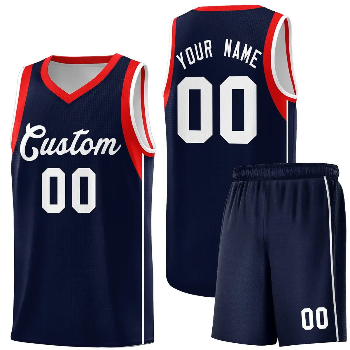 Navy White-Red Sleeve Color Blocking Basketball Jersey