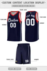 Navy White-Red Sleeve Color Blocking Basketball Jersey 2