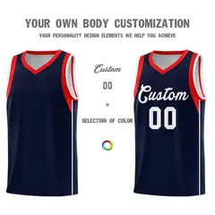Navy White-Red Sleeve Color Blocking Basketball Jersey 3