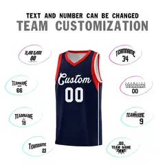 Navy White-Red Sleeve Color Blocking Basketball Jersey 4