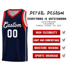 Navy White-Red Sleeve Color Blocking Basketball Jersey 5