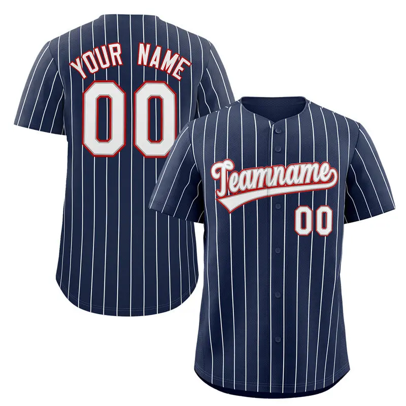 Navy White-Red Stripe Authentic Fashion Baseball Jersey