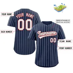 Navy White-Red Stripe Authentic Fashion Baseball Jersey 2