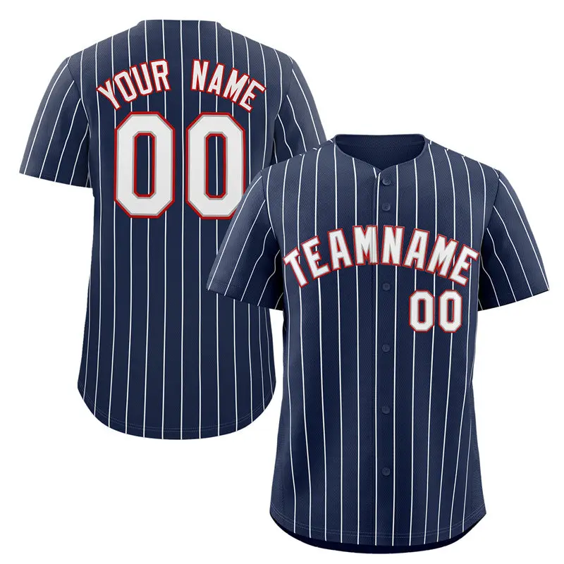 Navy White-Red Stripe Authentic Fashion Baseball Jersey