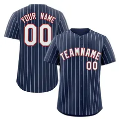 Navy White-Red Stripe Authentic Fashion Baseball Jersey