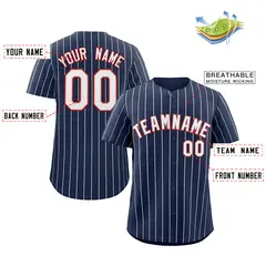 Navy White-Red Stripe Authentic Fashion Baseball Jersey 2