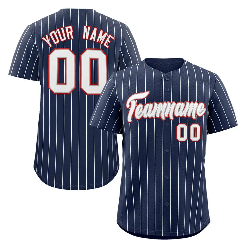 Navy White-Red Stripe Authentic Fashion Baseball Jersey