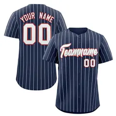 Navy White-Red Stripe Authentic Fashion Baseball Jersey