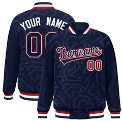 Navy White-Red Stripe Graffiti Pattern Varsity Full-Snap Jacket