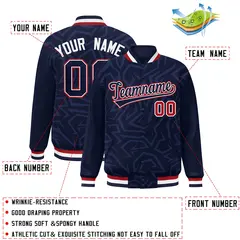 Navy White-Red Stripe Graffiti Pattern Varsity Full-Snap Jacket 2