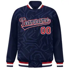 Navy White-Red Stripe Graffiti Pattern Varsity Full-Snap Jacket 3