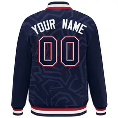 Navy White-Red Stripe Graffiti Pattern Varsity Full-Snap Jacket 4