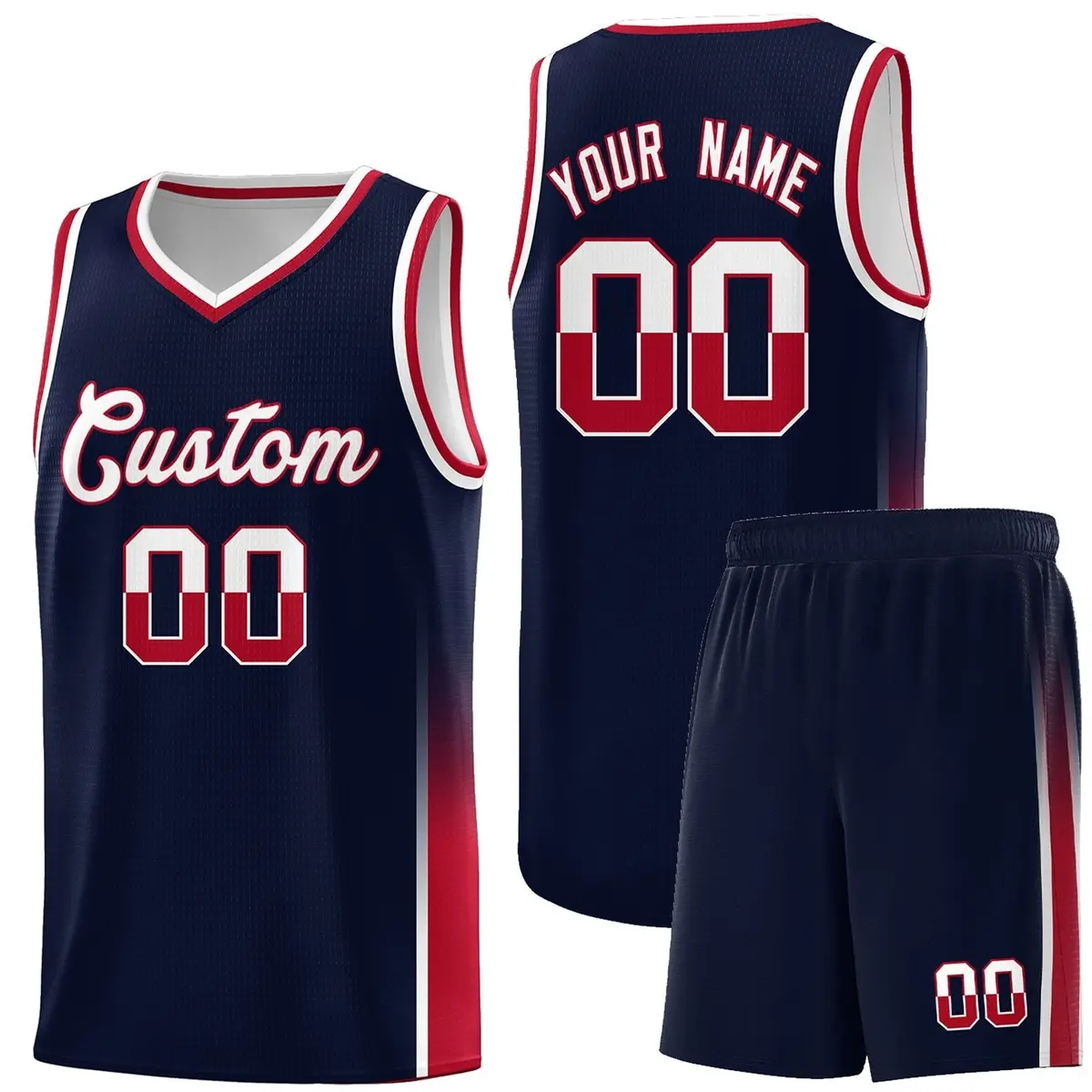 Navy White-Red Two Tone Font Sports Basketball Jersey