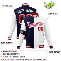 Navy White-Red Two Tone Full-Snap Letterman Varsity Jacket 4