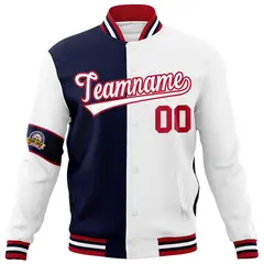 Navy White-Red Two Tone Full-Snap Letterman Varsity Jacket 5