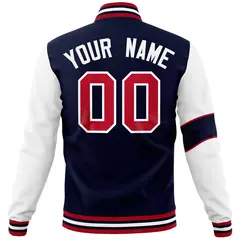 Navy White-Red Two Tone Full-Snap Letterman Varsity Jacket 6