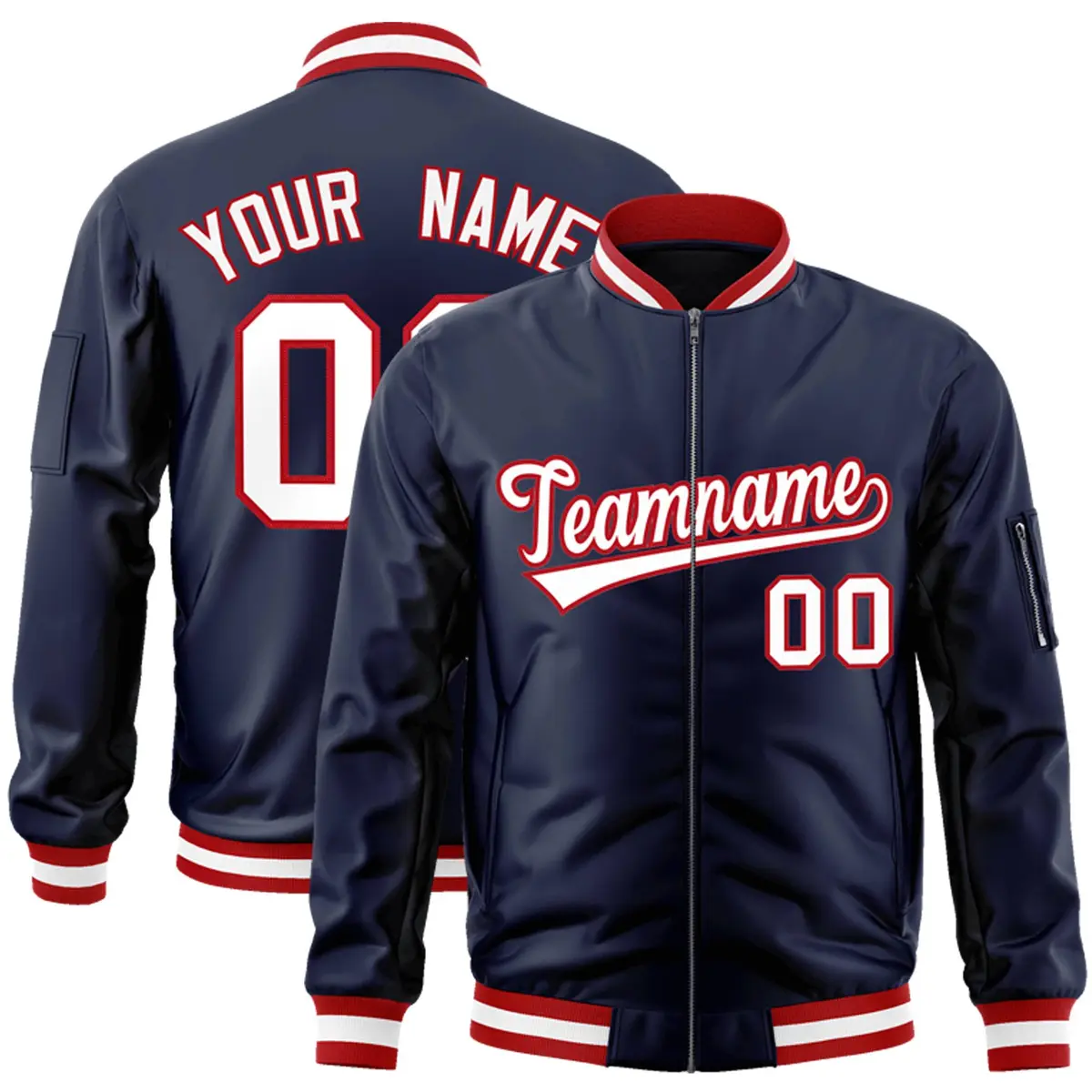 Navy White-Red Varsity Letterman Bomber Jacket
