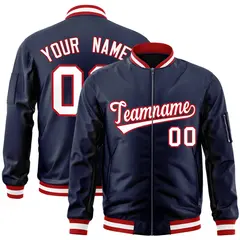 Navy White-Red Varsity Letterman Bomber Jacket 1